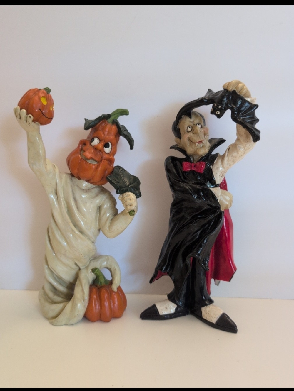 Vintage Style Dracula & Pumpkin Figurine Halloween Vampire Bat Pumpkin Ceramic